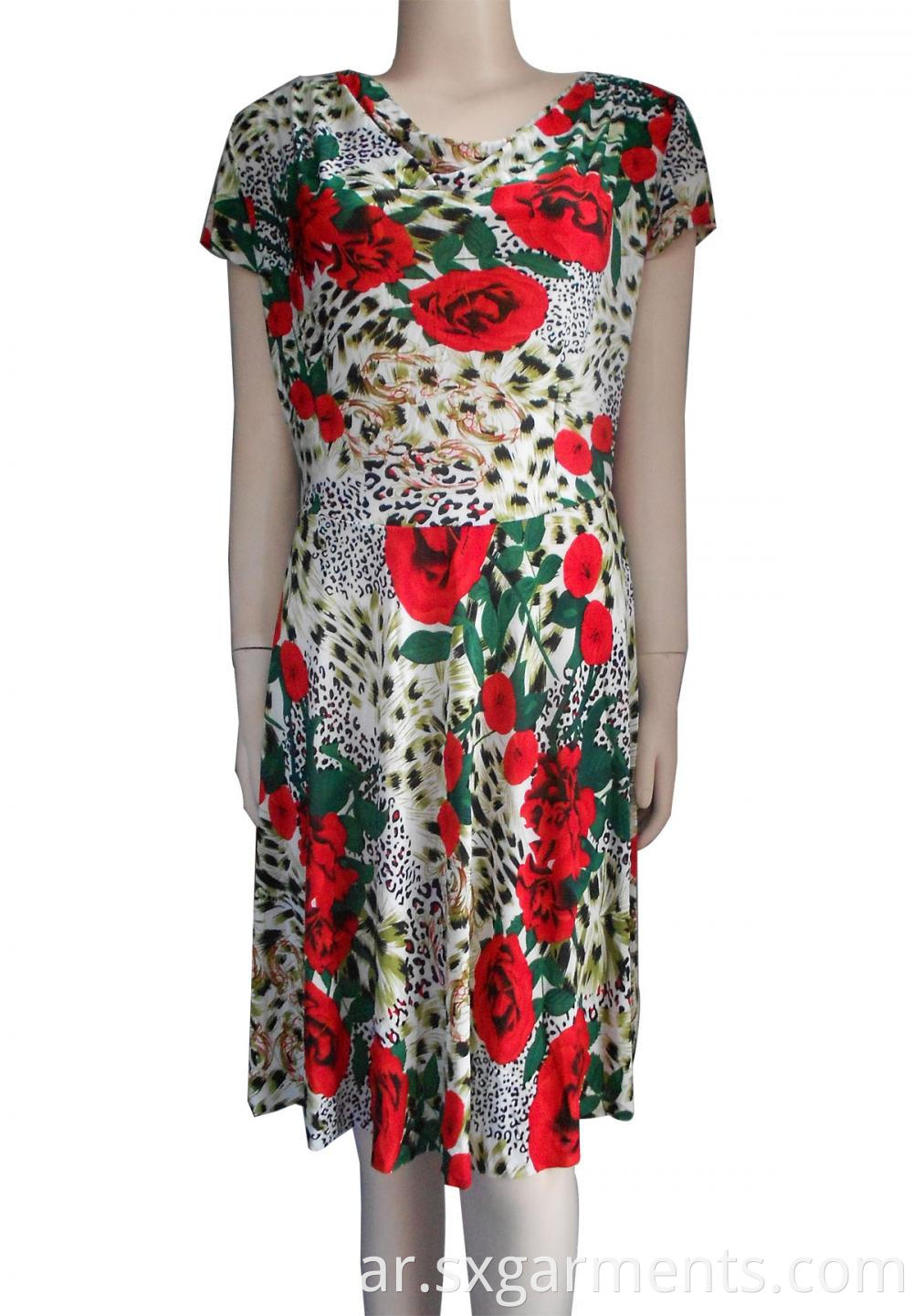 Lady's 85% polyester 15% cotton printed dresses 